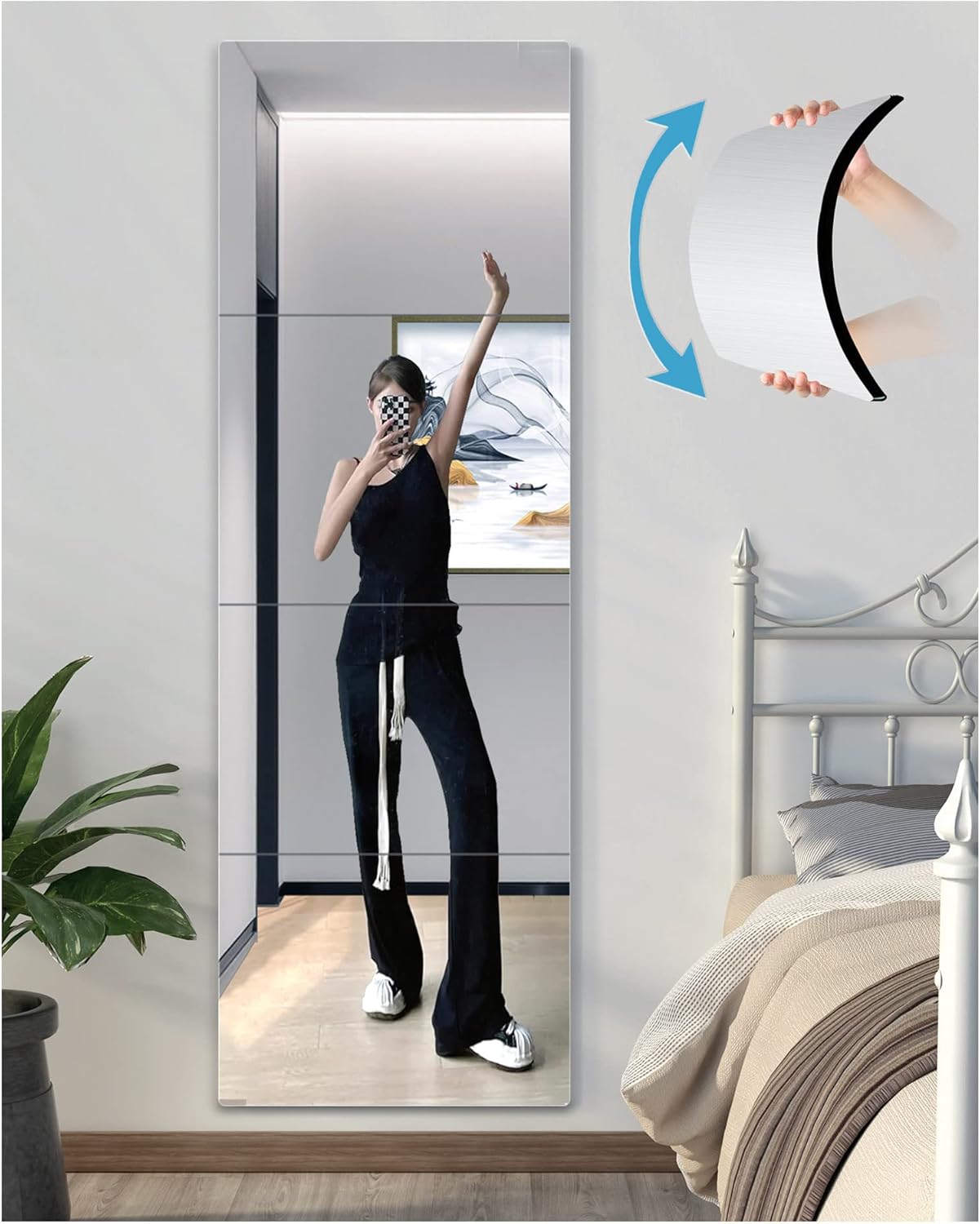 Shatterproof Full Length Wall Mirror for Bedroom, Home Gym Mirrors, Extra Thick: 0.12", 12" x 12" x 4 Pack, Kids Safe Workout Mirrors, Over the Door, Wall Mounted for Long Term