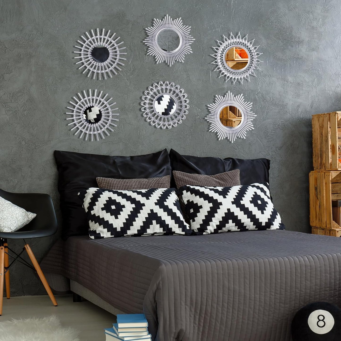Decorative Mirrors, 6 Pieces - Small Round Sunburst Mirrors for Wall Decor - for Entryway, Bathroom, Bedroom, Living Room (Gold, Classic)