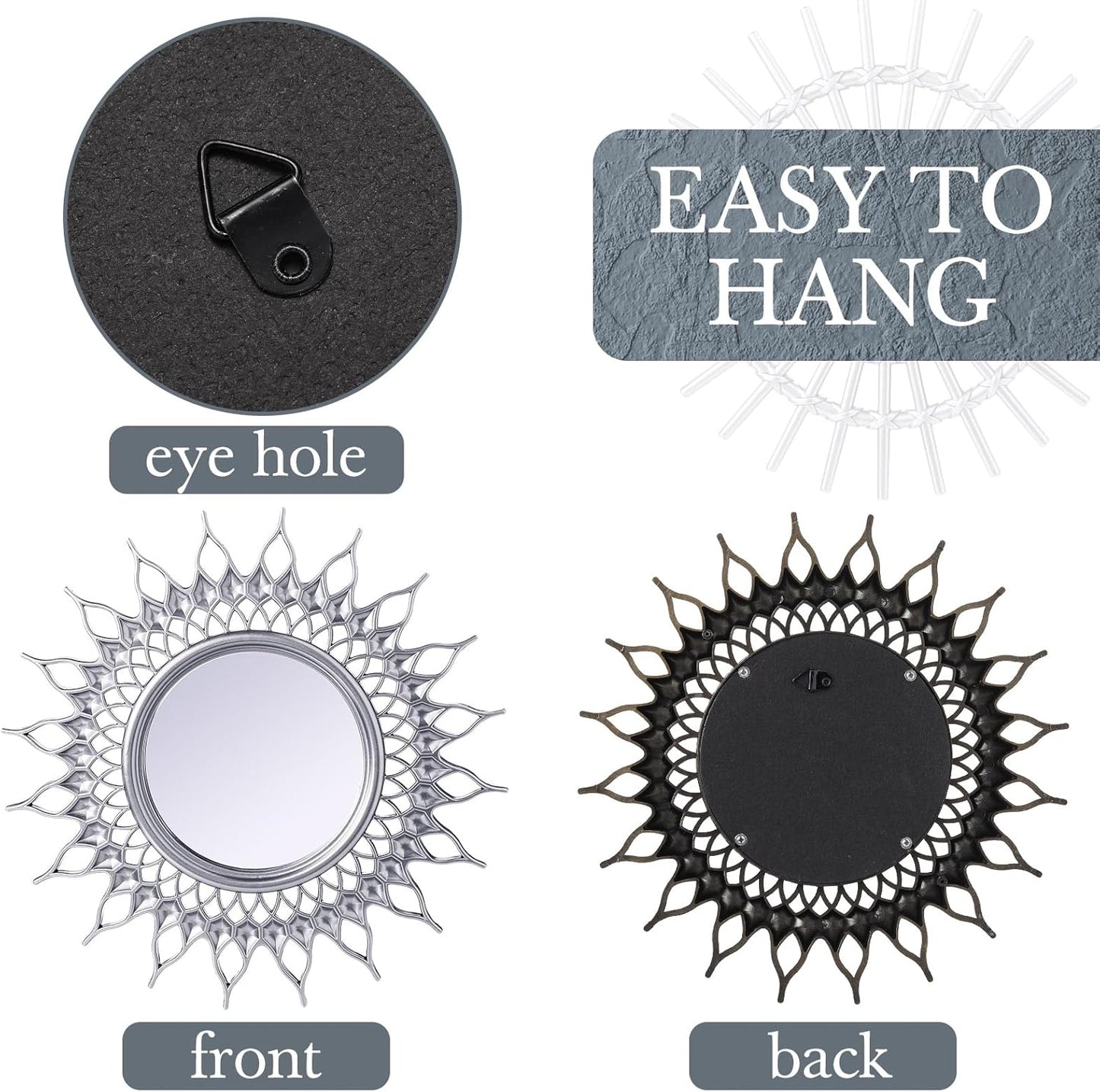 Decorative Mirrors, 6 Pieces - Small Round Sunburst Mirrors for Wall Decor - for Entryway, Bathroom, Bedroom, Living Room (Gold, Classic)