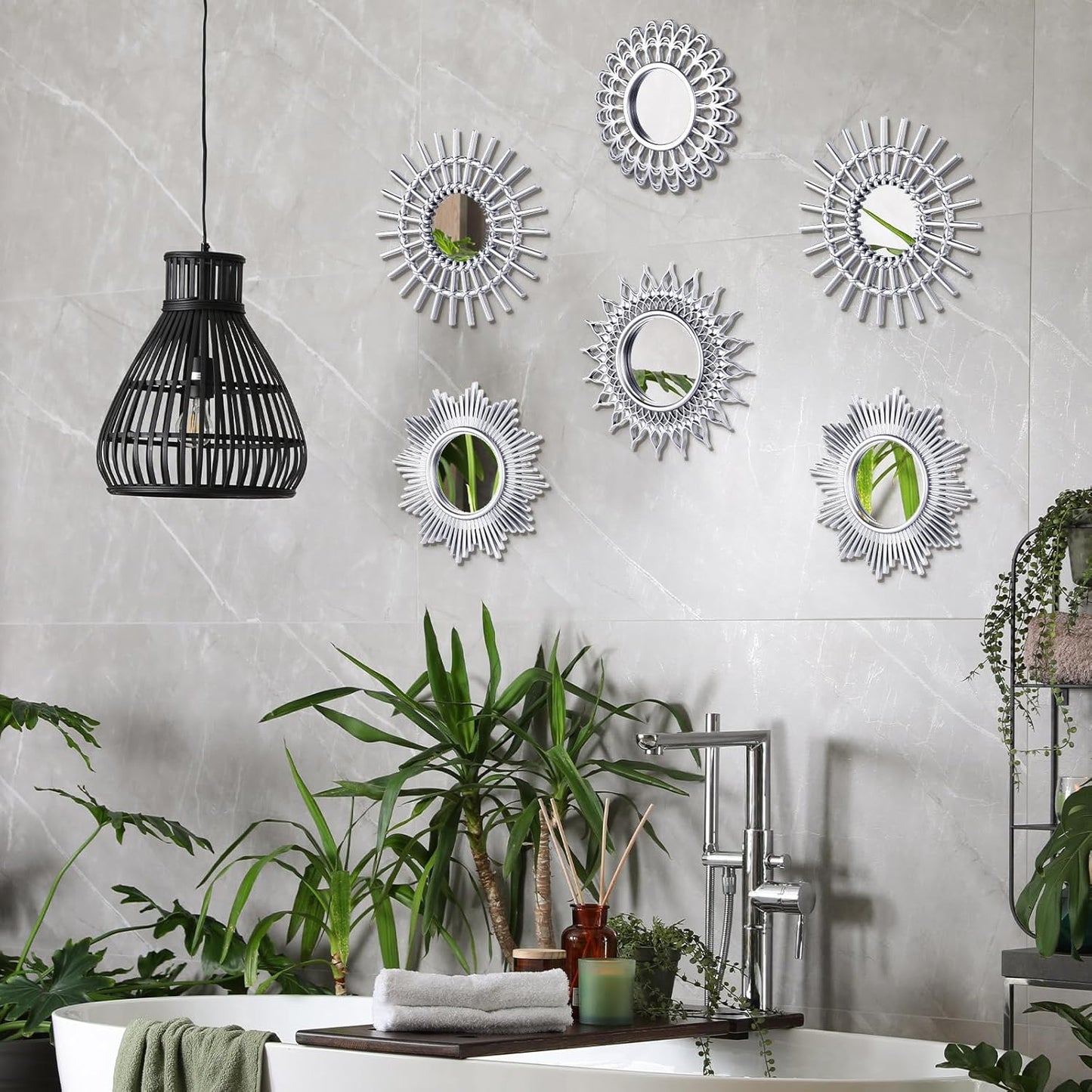 Decorative Mirrors, 6 Pieces - Small Round Sunburst Mirrors for Wall Decor - for Entryway, Bathroom, Bedroom, Living Room (Gold, Classic)