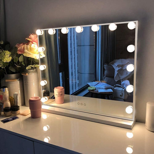 Vanity Mirror with Lights, Hollywood Makeup Mirror with 15 Dimmable LED Lights for Dressing Room and Bedroom, Slim Metal Frame Design, White