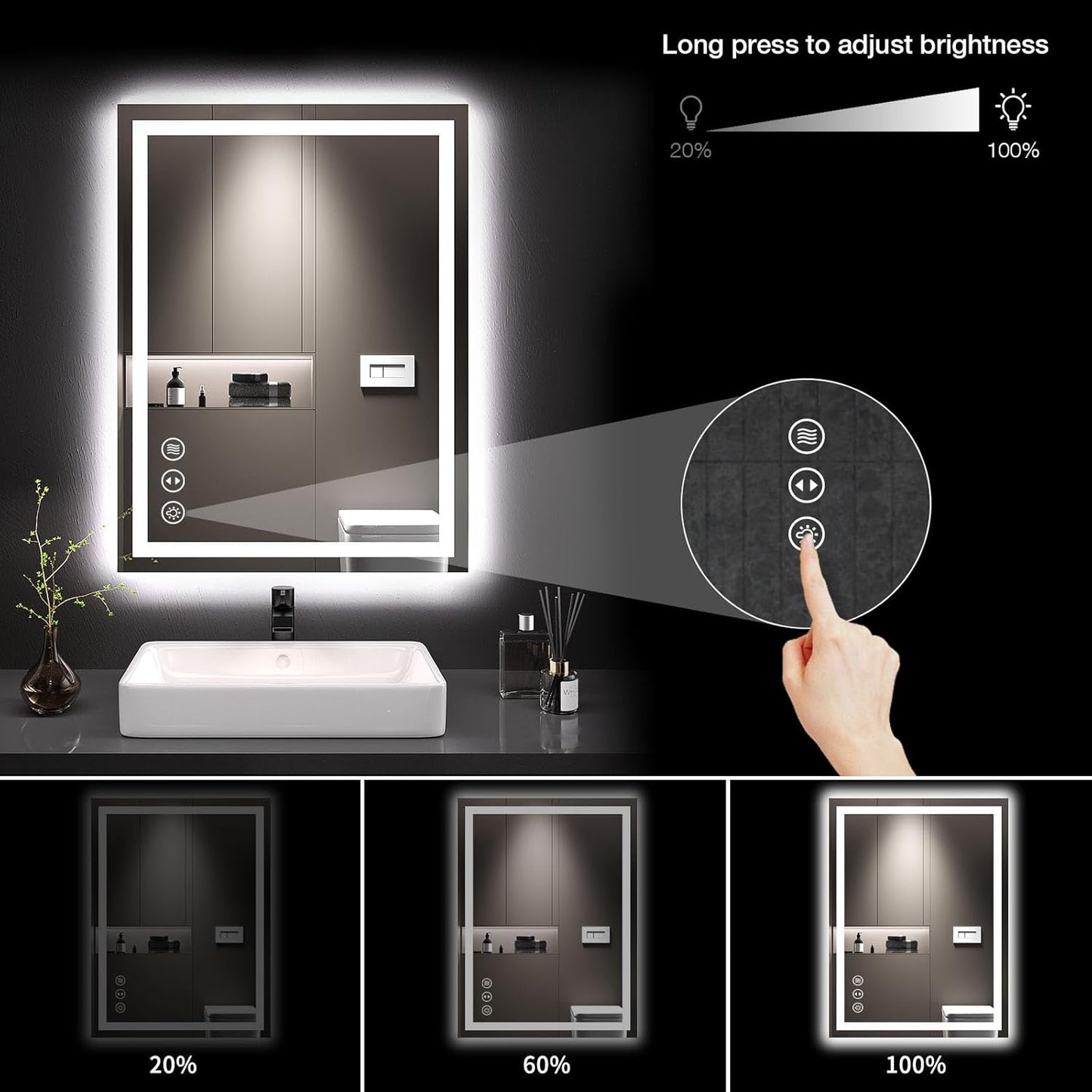 Vanity Mirror with Lights, Hollywood Makeup Mirror with 15 Dimmable LED Lights for Dressing Room and Bedroom, Slim Metal Frame Design, White