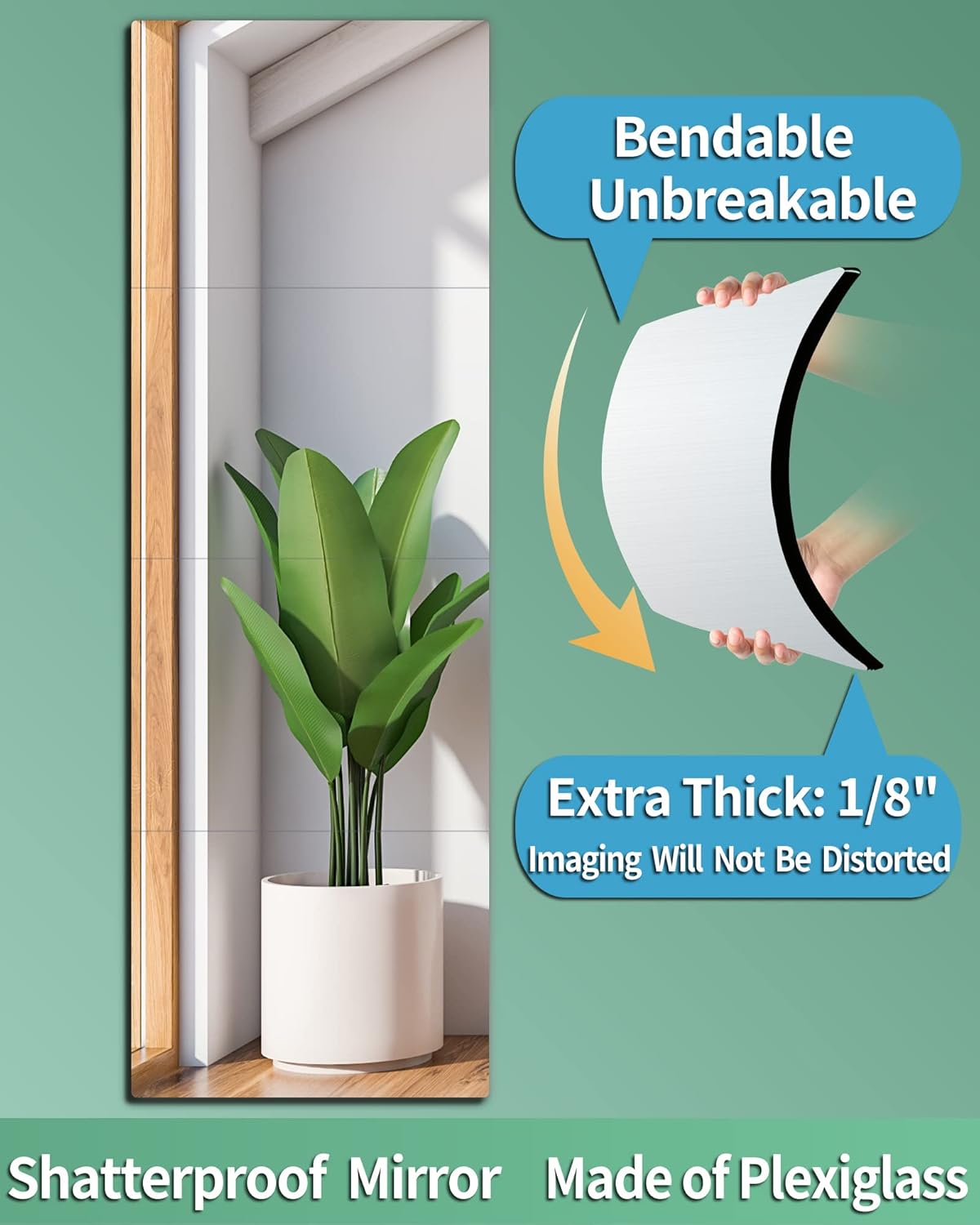 Shatterproof Full Length Wall Mirror for Bedroom, Home Gym Mirrors, Extra Thick: 0.12", 12" x 12" x 4 Pack, Kids Safe Workout Mirrors, Over the Door, Wall Mounted for Long Term