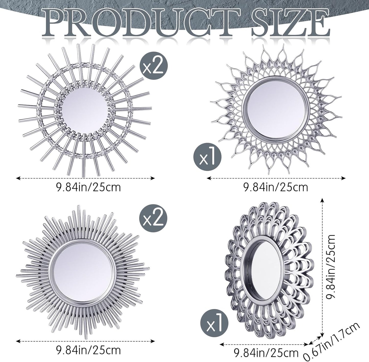 Decorative Mirrors, 6 Pieces - Small Round Sunburst Mirrors for Wall Decor - for Entryway, Bathroom, Bedroom, Living Room (Gold, Classic)