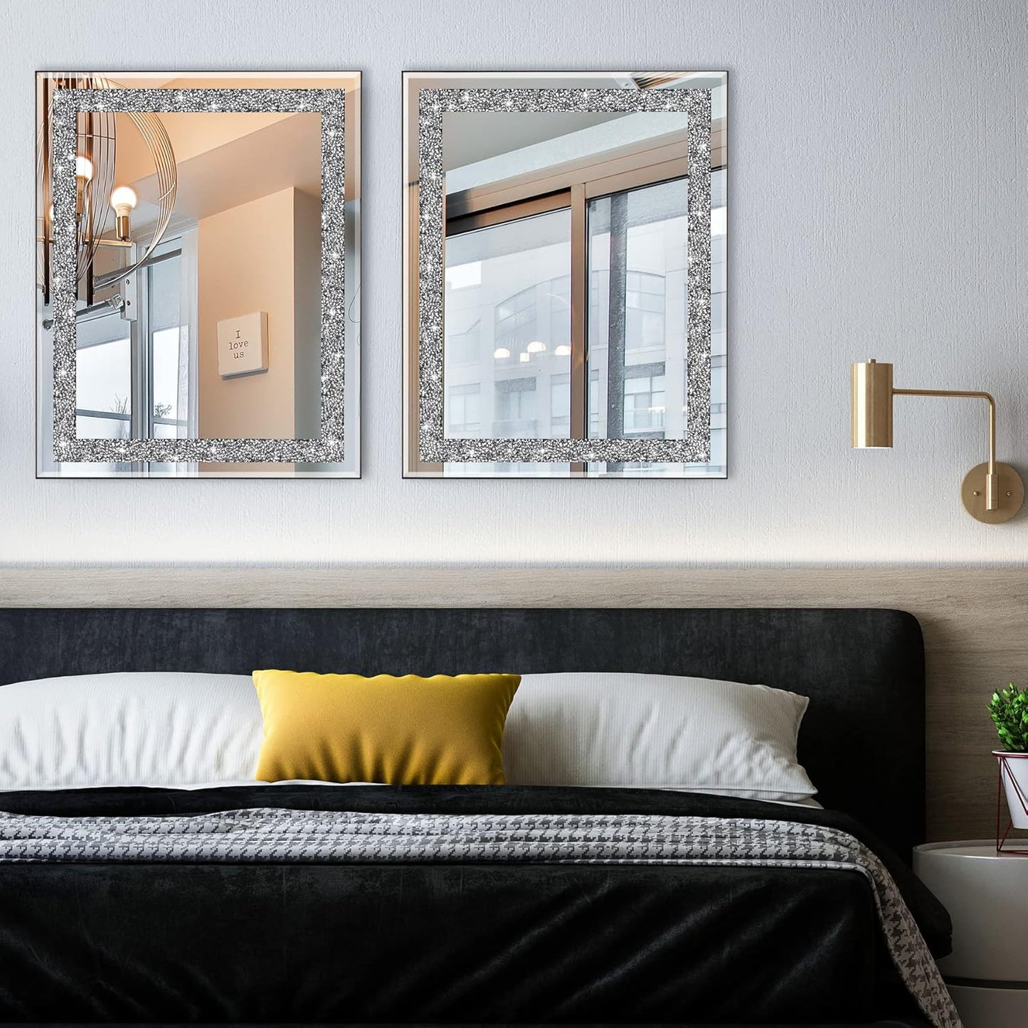 Diamond Crystal Crush Rectangular Wall Mirror for Home Decor, Accent Mirror for Bathroom, Entryway, Bedroom, 16" x 20"
