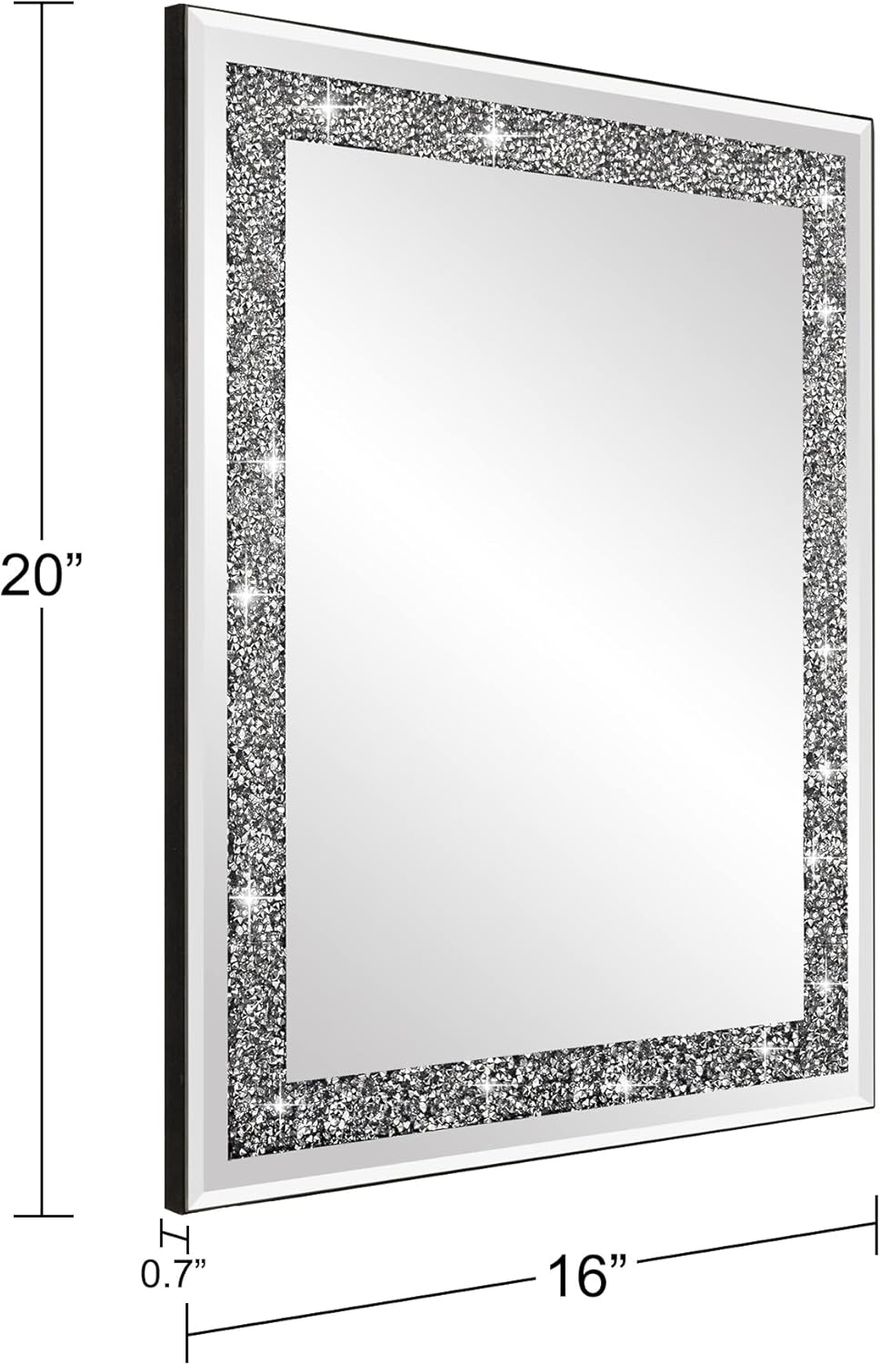 Diamond Crystal Crush Rectangular Wall Mirror for Home Decor, Accent Mirror for Bathroom, Entryway, Bedroom, 16" x 20"