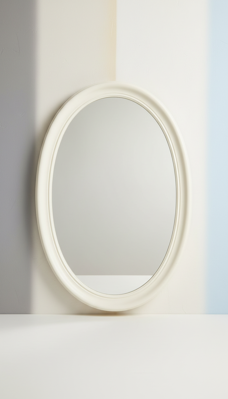 Minimalist oval gallery ivory wall mirror