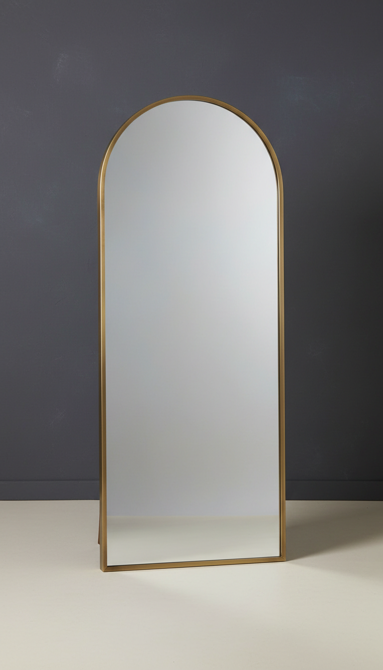 Arched antique brass full-length mirror